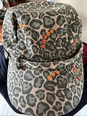 Leopard Print Sequin Embellished Cadet Cap - Olive & Tan